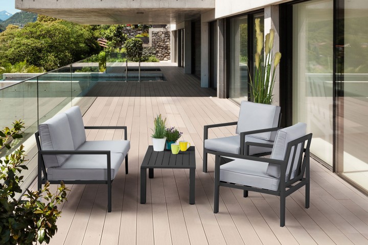 AKS Buffalo Loungeset Alu 4-tlg anthrazit, inkl. Kissen | Lounge