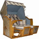 AKS Sandwig Strandkorb Polyrattan Teakoptik sempellut 130x83,5x174 cm