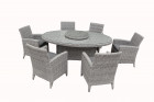 AKS Wilsum Dininggruppe Polyrattan Kunstoffgeflecht grau, Kissen schwarz