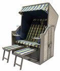AKS Basic Strandkorb Polyrattan Hartholz nature grey blau gelb