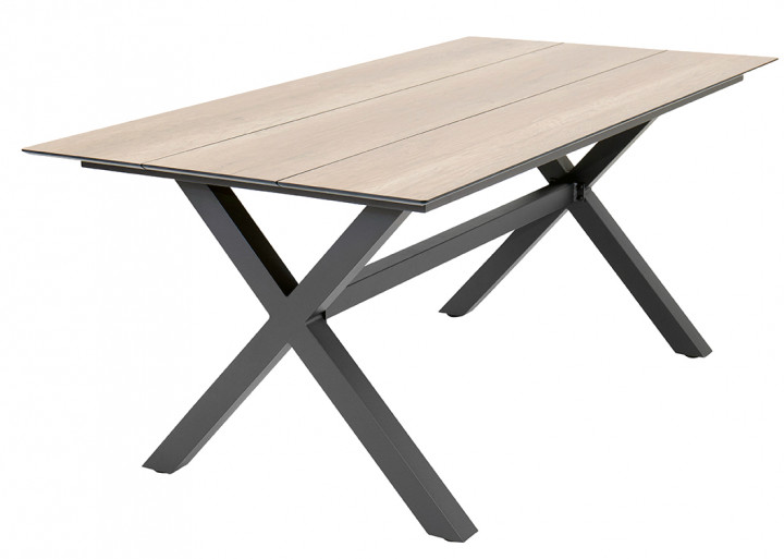 AKS Brito Diningtisch Aluminium grau HPL Tischplatte Holzoptik 180x88,5x73 cm
