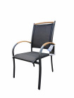 AKS Luna Stapelsessel Aluminium anthrazit Textilen schwarz Teakarmlehnen 70x57x101 cm