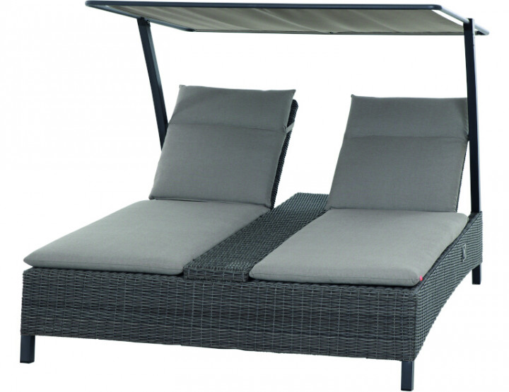 AKS Benedetto Daybed Polyrattan charcoal grey, Kissen taupe 155x182x102 cm