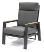 AKS Ragusa Loungesessel 77x89x104,5 cm Aluminium anthrazit Kissen grau Teakinlays in den Armlehnen