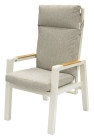 AKS Ragusa Diningsessel 62x73x112,5 cm Aluminium creme mit Kissen Teakinlays in den Armlehnen