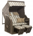 AKS Rostock Strandkorb Polyrattan Teakholz stone grey 130x160x80 cm
